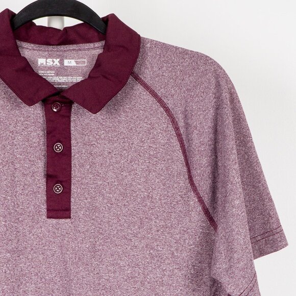 MSX Polo Shirt M Mens Heathered Burgundy Classic Short Sleeve Purple Color Block - Picture 3 of 5